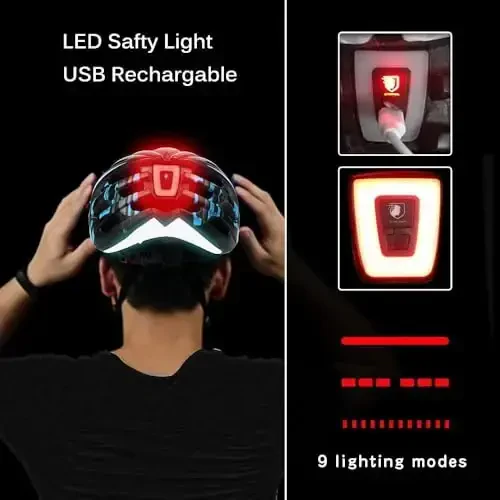Shinmax Bike Helmet with USB Rechargeable Light & Detachable Magnetic Goggles UV Protective, Bicycle Helmet Men Women Mountain Road Adjustable Adult Cycling Helmet (WT-049) - 6
