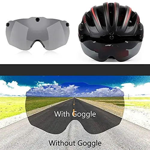 Shinmax Bike Helmet with USB Rechargeable Light & Detachable Magnetic Goggles UV Protective, Bicycle Helmet Men Women Mountain Road Adjustable Adult Cycling Helmet (WT-049) - 1