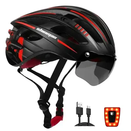 Shinmax Bike Helmet with USB Rechargeable Light & Detachable Magnetic Goggles UV Protective, Bicycle Helmet Men Women Mountain Road Adjustable Adult Cycling Helmet (WT-049) - 6