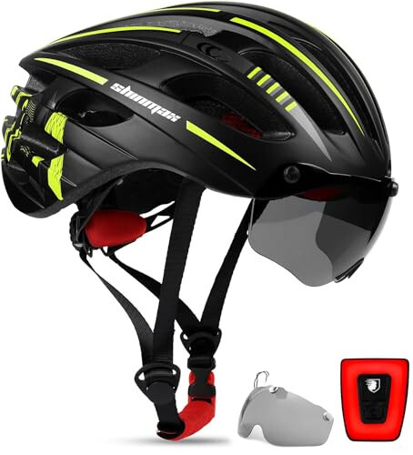 Shinmax Bike Helmet with USB Rechargeable Light & Detachable Magnetic Goggles UV Protective, Bicycle Helmet Men Women Mountain Road Adjustable Adult Cycling Helmet (WT-049) - 1