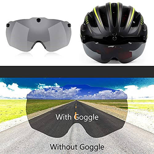 Shinmax Bike Helmet with USB Rechargeable Light & Detachable Magnetic Goggles UV Protective, Bicycle Helmet Men Women Mountain Road Adjustable Adult Cycling Helmet (WT-049) - 2