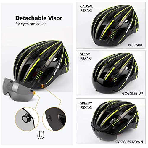 Shinmax Bike Helmet with USB Rechargeable Light & Detachable Magnetic Goggles UV Protective, Bicycle Helmet Men Women Mountain Road Adjustable Adult Cycling Helmet (WT-049) - 3