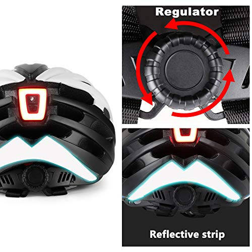 Shinmax Bike Helmet with USB Rechargeable Light & Detachable Magnetic Goggles UV Protective, Bicycle Helmet Men Women Mountain Road Adjustable Adult Cycling Helmet (WT-049) - 4