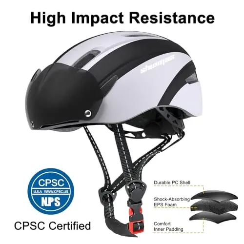 Shinmax Bike Helmet for Men Women, Bicycle Helmet with Detachable Magnetic Goggles Adjustable for Adult Road Biking Mountain Cycling Helmet (BC-001) - 4
