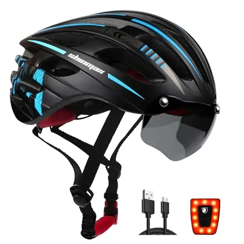 Shinmax USB orqali zaryadlanuvchi yoritgichli va olinadigan magnitli ko'zoynakli velosiped dubulg'asi UV himoyali, velosiped dubulg'asi erkaklar ayollar tog' yo'li sozlanishi kattalar uchun velosiped dubulg'asi (WT-049) - 5
