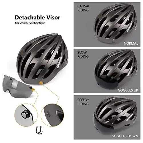 Shinmax Velosiped Dubulg'asi USB Zaryadlanuvchi Chiroq va Ajratiladigan Magnit Ko'zoynak UV Himoyasi, Velosiped Dubulg'asi Erkaklar Ayollar Tog' Yo'l Sozlanishi Kattalar Velosiped Dubulg'asi (WT-049) - SHINMAX