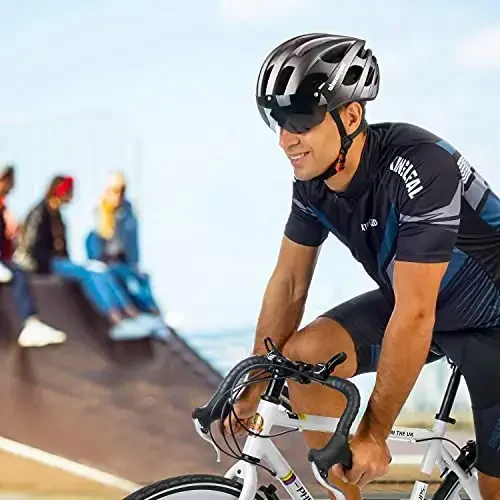 Shinmax Velosiped Dubulg'asi USB Zaryadlanuvchi Chiroq va Ajratiladigan Magnit Ko'zoynak UV Himoyasi, Velosiped Dubulg'asi Erkaklar Ayollar Tog' Yo'l Sozlanishi Kattalar Velosiped Dubulg'asi (WT-049) - 4