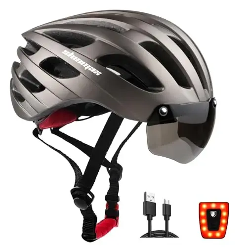 Shinmax Velosiped Dubulg'asi USB Zaryadlanuvchi Chiroq va Ajratiladigan Magnit Ko'zoynak UV Himoyasi, Velosiped Dubulg'asi Erkaklar Ayollar Tog' Yo'l Sozlanishi Kattalar Velosiped Dubulg'asi (WT-049) - 6