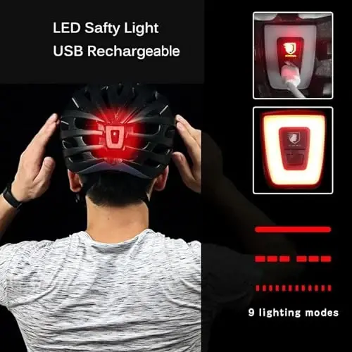 Shinmax Велосипедный шлем с USB перезаряжаемым светом и съемными магнитными очками с УФ-защитой, велосипедный шлем для мужчин и женщин, регулируемый для взрослых, для горного и шоссейного велоспорта (WT-049) - 2