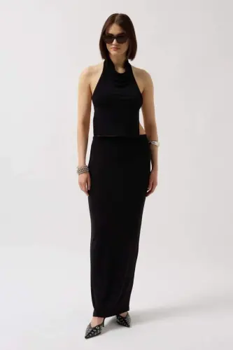 Shiny Fabric Maxi Skirt - BÜYÜKBEDENIZ (1)