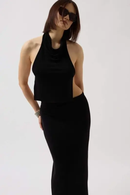 Shiny Fabric Maxi Skirt - 3