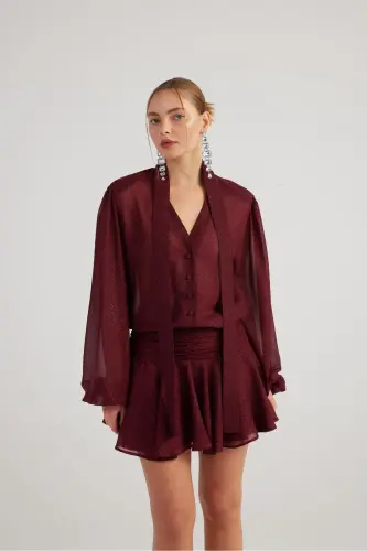 Shiny Fabric Ruffled Mini Vanesa Dress Burgundy - HOLLY LOLLY (1)