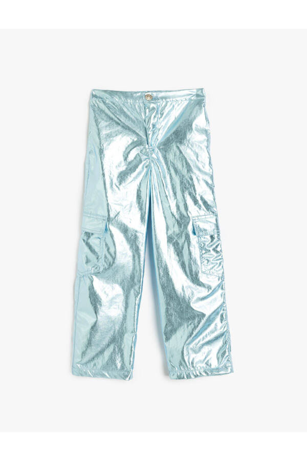 Shiny, iridescent parachute pants with pocket and button details. - 4