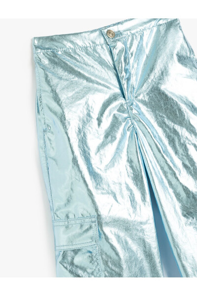 Shiny, iridescent parachute pants with pocket and button details. - 6