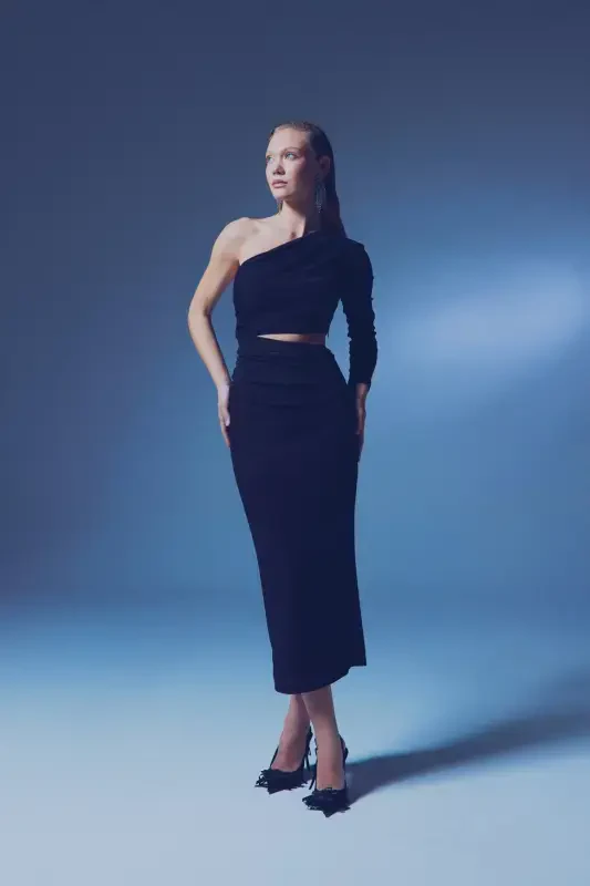 Shiny Long Dress - BLACK - 3