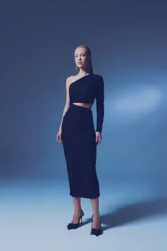 Shiny Long Dress - BLACK - 4