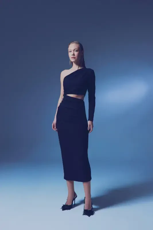 Shiny Long Dress - BLACK - 4