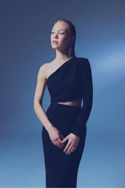 Shiny Long Dress - BLACK - 5