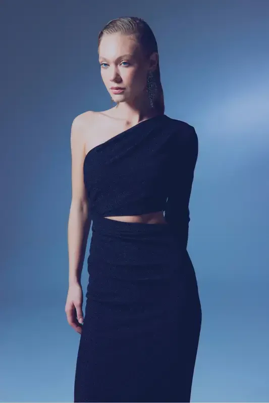 Shiny Long Dress - BLACK - 6