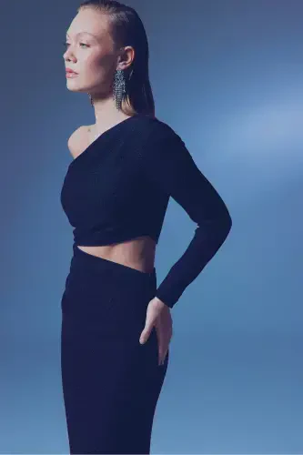 Shiny Long Dress - BLACK - 7