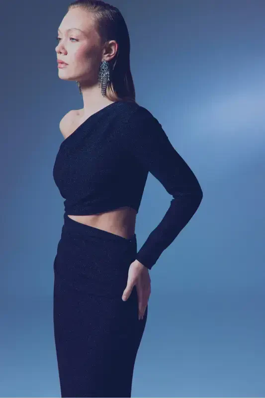 Shiny Long Dress - BLACK - 7