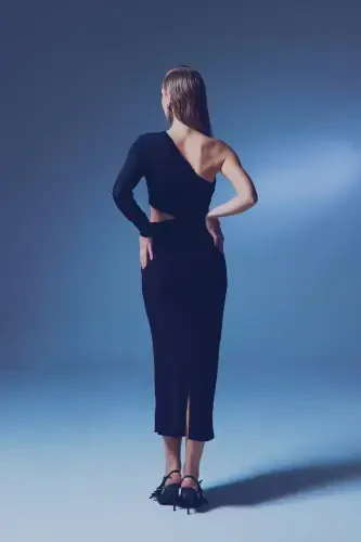 Shiny Long Dress - BLACK - 8