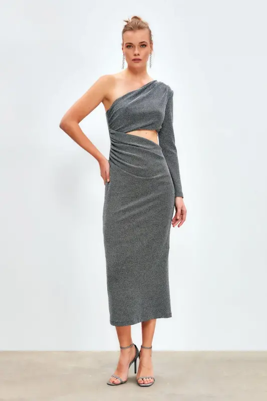 Shiny Long Dress - GRAY - 2