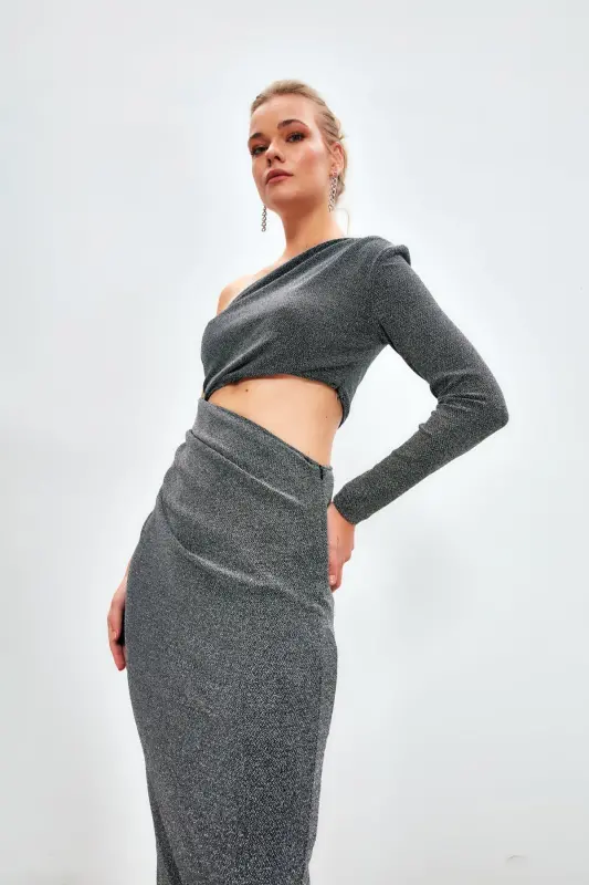 Shiny Long Dress - GRAY - 4