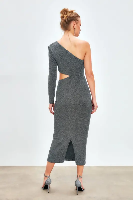 Shiny Long Dress - GRAY - 7