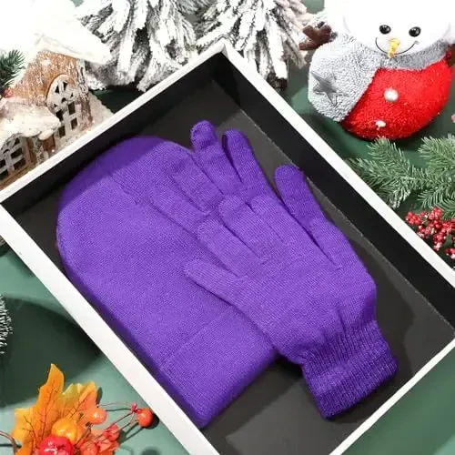 ShinyMatch Winter Beanie Hat Gloves Set, Soft Knitted Hat Stretchy Gloves Warm Skull Cap Set for Women Men Gifts - 6