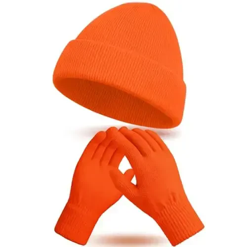ShinyMatch Winter Beanie Hat Gloves Set, Soft Knitted Hat Stretchy Gloves Warm Skull Cap Set for Women Men Gifts - 1