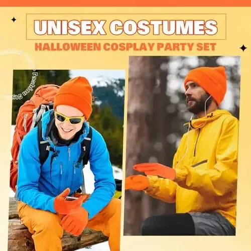 ShinyMatch Winter Beanie Hat Gloves Set, Soft Knitted Hat Stretchy Gloves Warm Skull Cap Set for Women Men Gifts - 3