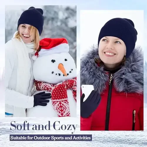 ShinyMatch Qishki shapka qo'lqoplar to'plami, Yumshoq trikotaj shapka Cho'ziluvchan qo'lqoplar Ayollar va erkaklar uchun issiq bosh suyagi qopqog'i to'plami sovg'alar - 3