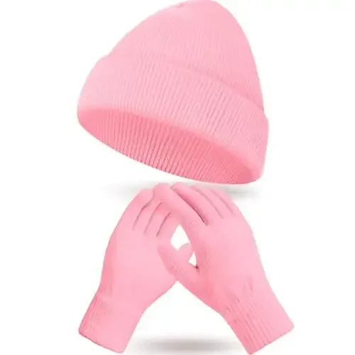 ShinyMatch Winter Beanie Hat Gloves Set, Soft Knitted Hat Stretchy Gloves Warm Skull Cap Set for Women Men Gifts 