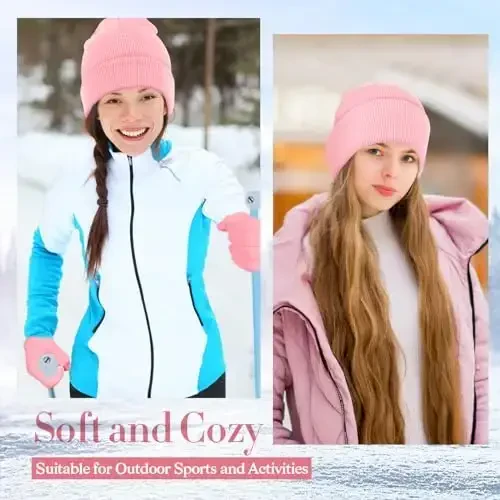 ShinyMatch Winter Beanie Hat Gloves Set, Soft Knitted Hat Stretchy Gloves Warm Skull Cap Set for Women Men Gifts - 6