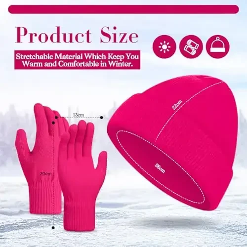 ShinyMatch Winter Beanie Hat Gloves Set, Soft Knitted Hat Stretchy Gloves Warm Skull Cap Set for Women Men Gifts - 5