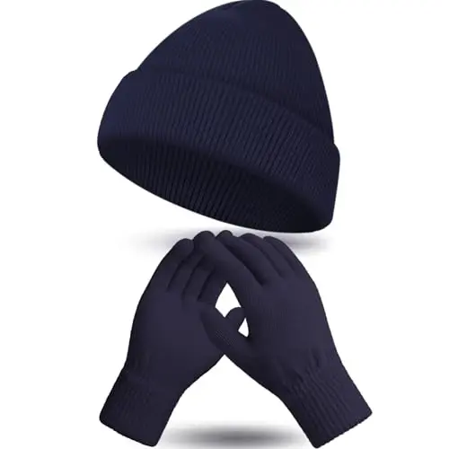 ShinyMatch Winter Beanie Hat Gloves Set, Soft Knitted Hat Stretchy Gloves Warm Skull Cap Set for Women Men Gifts - SHINYMATCH