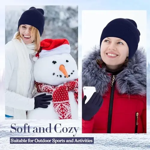 ShinyMatch Winter Beanie Hat Gloves Set, Soft Knitted Hat Stretchy Gloves Warm Skull Cap Set for Women Men Gifts - 3