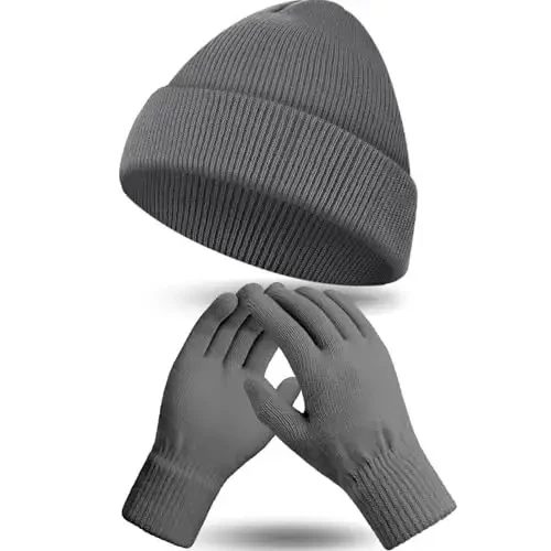 ShinyMatch Winter Beanie Hat Gloves Set, Soft Knitted Hat Stretchy Gloves Warm Skull Cap Set for Women Men Gifts 