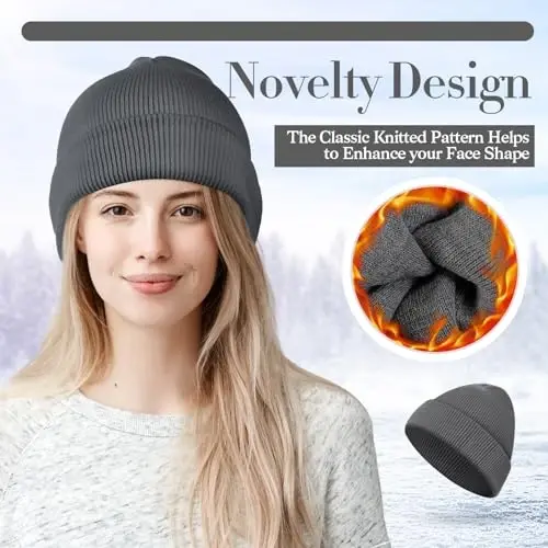 ShinyMatch Winter Beanie Hat Gloves Set, Soft Knitted Hat Stretchy Gloves Warm Skull Cap Set for Women Men Gifts - 3