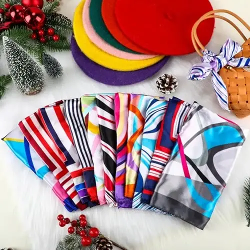 Shinymoon 24 dona jun junli qishki beret shlyapa, issiq frantsuz shlyapasi va ipak sharfi bilan ayollar, qizlar va xonimlar uchun. - 5