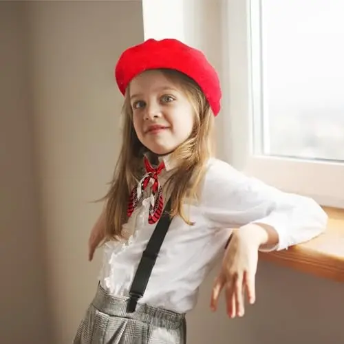 Shinymoon 24 Pcs Wool Beret Hat Bulk Artist Beanie Beret Warm French Hat with Silky Neck Scarf for Women Girl Lady - 6