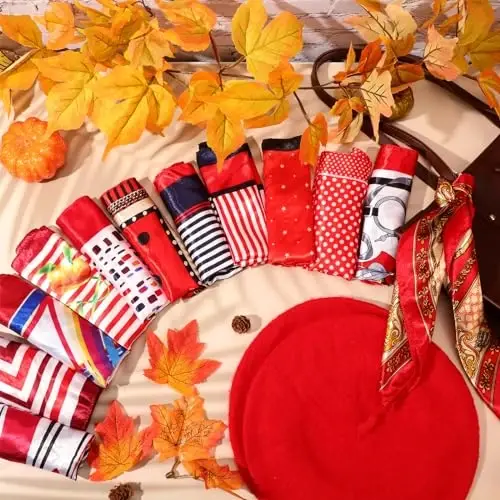 Shinymoon 24 Pcs Wool Beret Hat Bulk Artist Beanie Beret Warm French Hat with Silky Neck Scarf for Women Girl Lady - 7