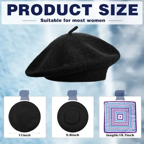 Shinymoon 48 Pcs Women Wool Beret Hat with Silky Scarf French Beret Bulk for Women Girls Winter - 3