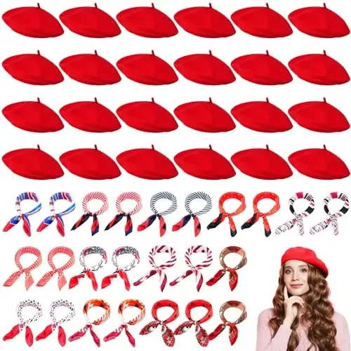 Shinymoon 48 dona ayollar junli beret qalpoq ipak sharfli ayollar uchun fransuz beret qish uchun ko'p 