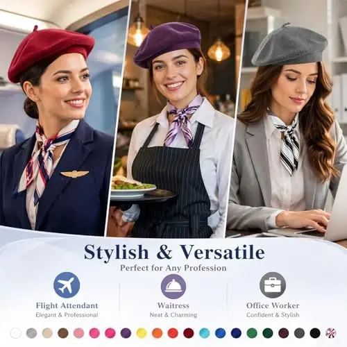 Shinymoon 48 Pcs Women Wool Beret Hat with Silky Scarf French Beret Bulk Artist Beret for Women Girls Winter - 3