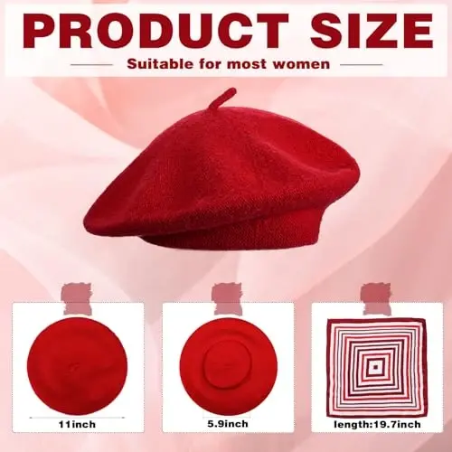 Shinymoon 48 Pcs Women Wool Beret Hat with Silky Scarf French Beret Bulk Artist Beret for Women Girls Winter - 3