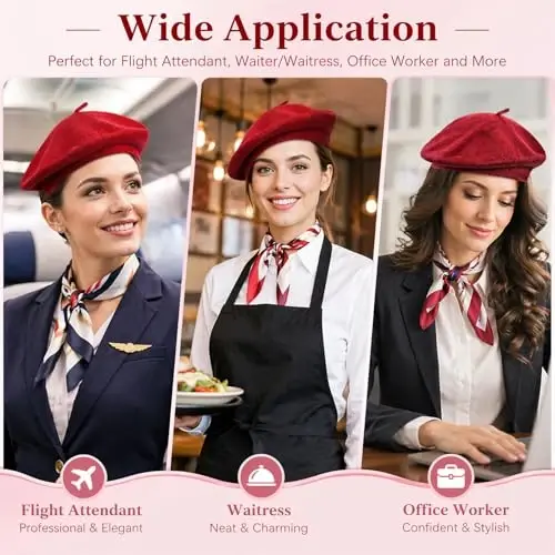 Shinymoon 48 Pcs Women Wool Beret Hat with Silky Scarf French Beret Bulk for Women Girls Winter - 2