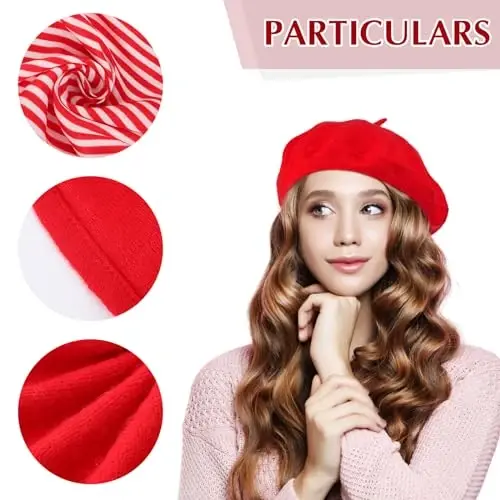 Shinymoon 48 Pcs Women Wool Beret Hat with Silky Scarf French Beret Bulk for Women Girls Winter - 3