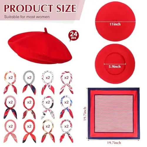 Shinymoon 48 Pcs Women Wool Beret Hat with Silky Scarf French Beret Bulk for Women Girls Winter - 4